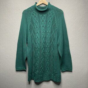 Vintage Forenza Green Cable Knit Sweater Medium Ramie Cotton Blend